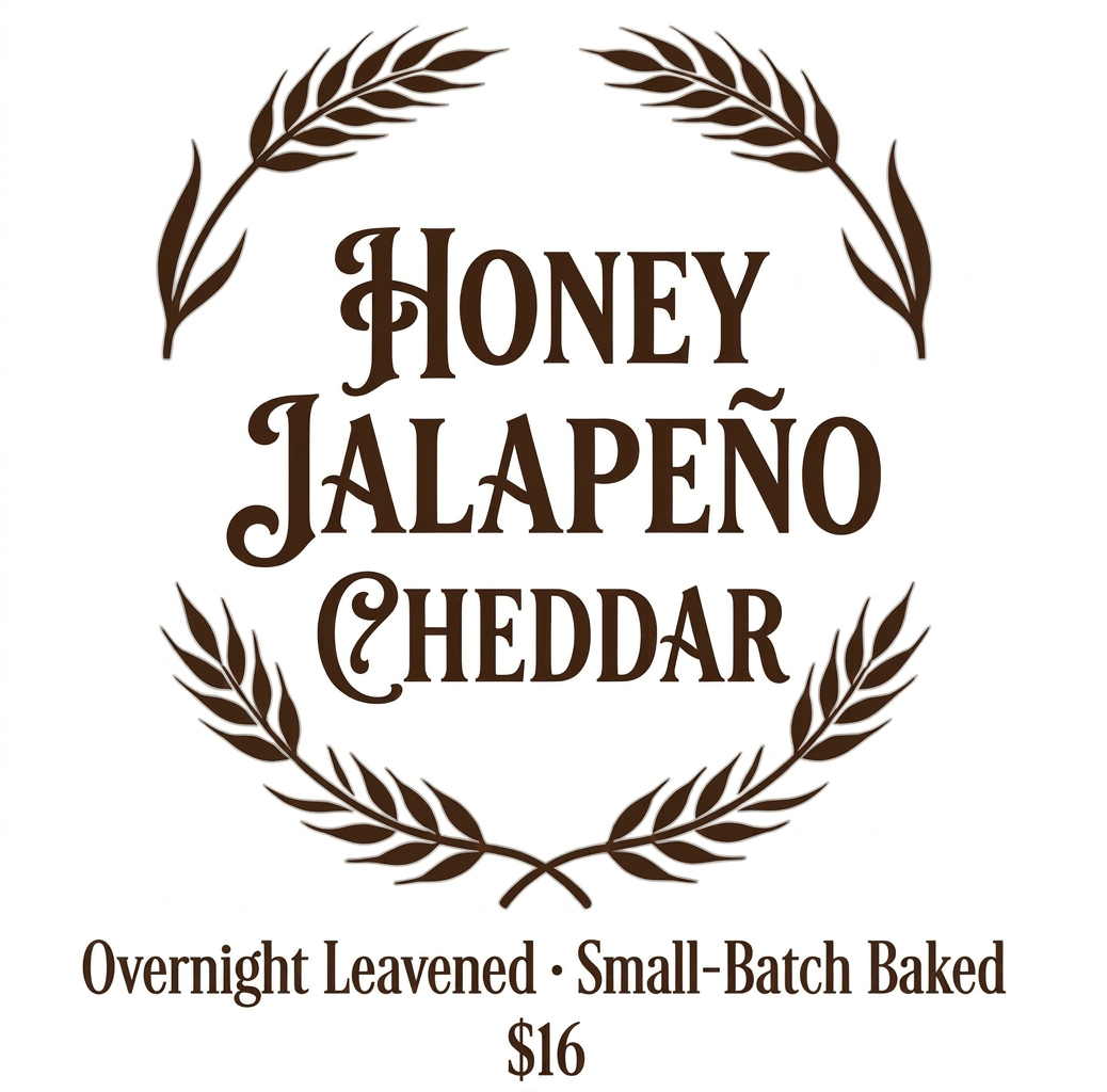 Honey Jalapeño Cheddar Sourdough boule loaf. 
Cost $16.00