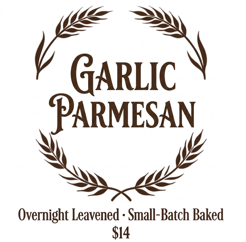 Garlic Parmesan Sourdough  boule loaf. 
$14.00
